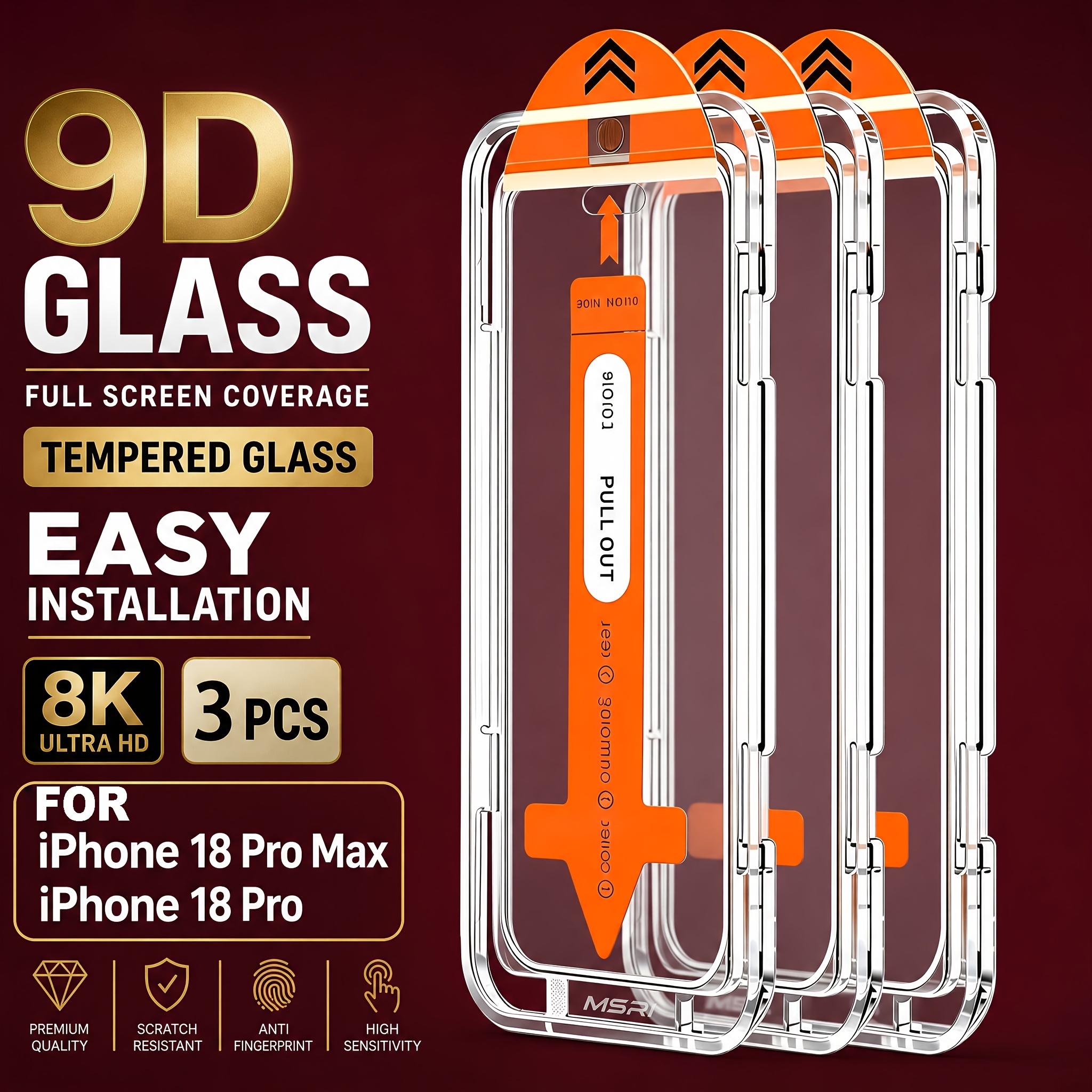 TEMU 3pcs Screen Protector For Iphone 18 Pro Max And 18 Pro, , Instant Dust-free Application, Ultra Hd, Tempered Glass, 9h+ Hardness, Full Screen