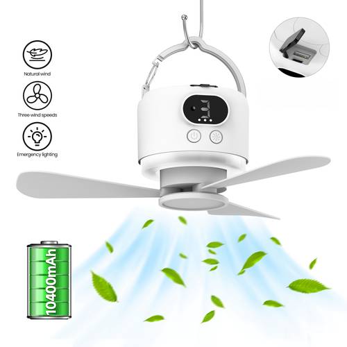 portable camping ceiling fan camping fan 10400mah usb rechargeable tent fan with remote control led lights detachable fan