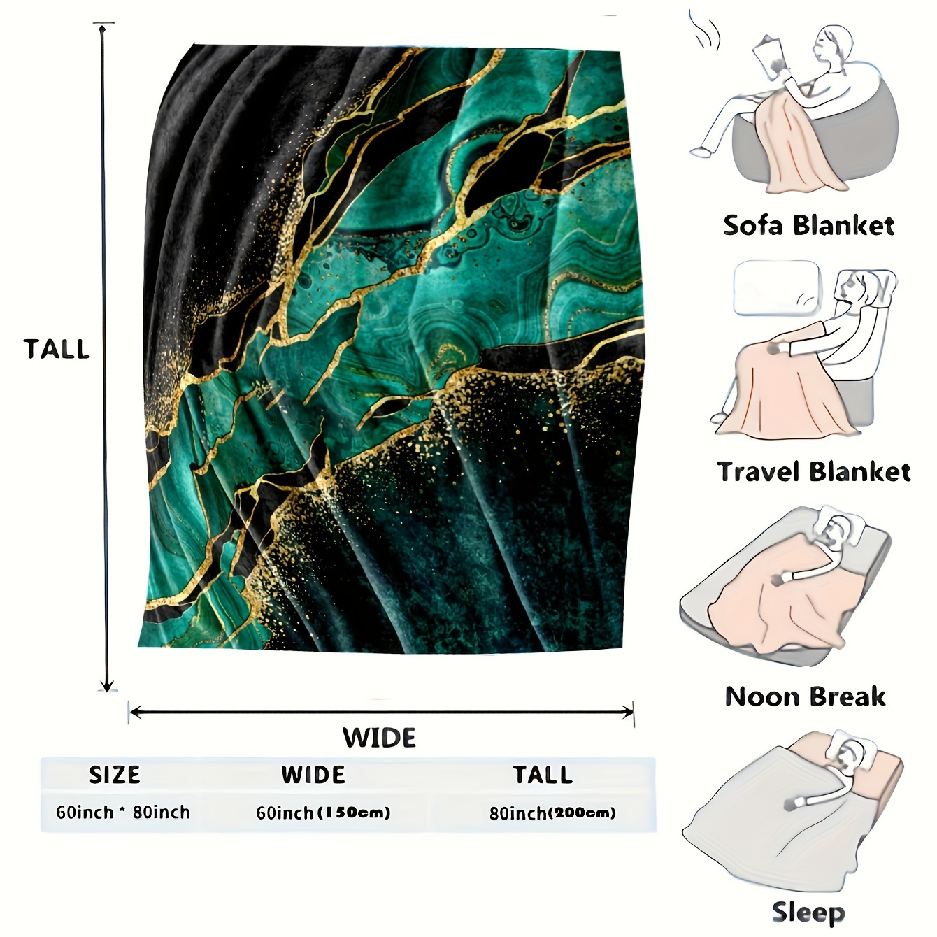 A Flannel Aesthetic Blanket With Gilded Green Patterns, Soft And Comfortable, With A Cute Design. Suitable For Use As A Throw Blanket In The Bedroom, Living Room, Or . A Printed Blanket