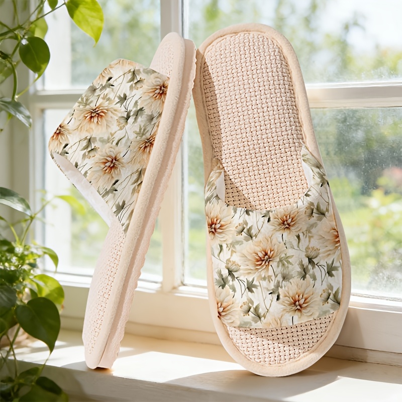 TEMU Printed Open-toe Home Slippers For Women And Men, Breathable Comfortable Indoor And Outdoor Couple's For Summer, House Bedroom Slippers,