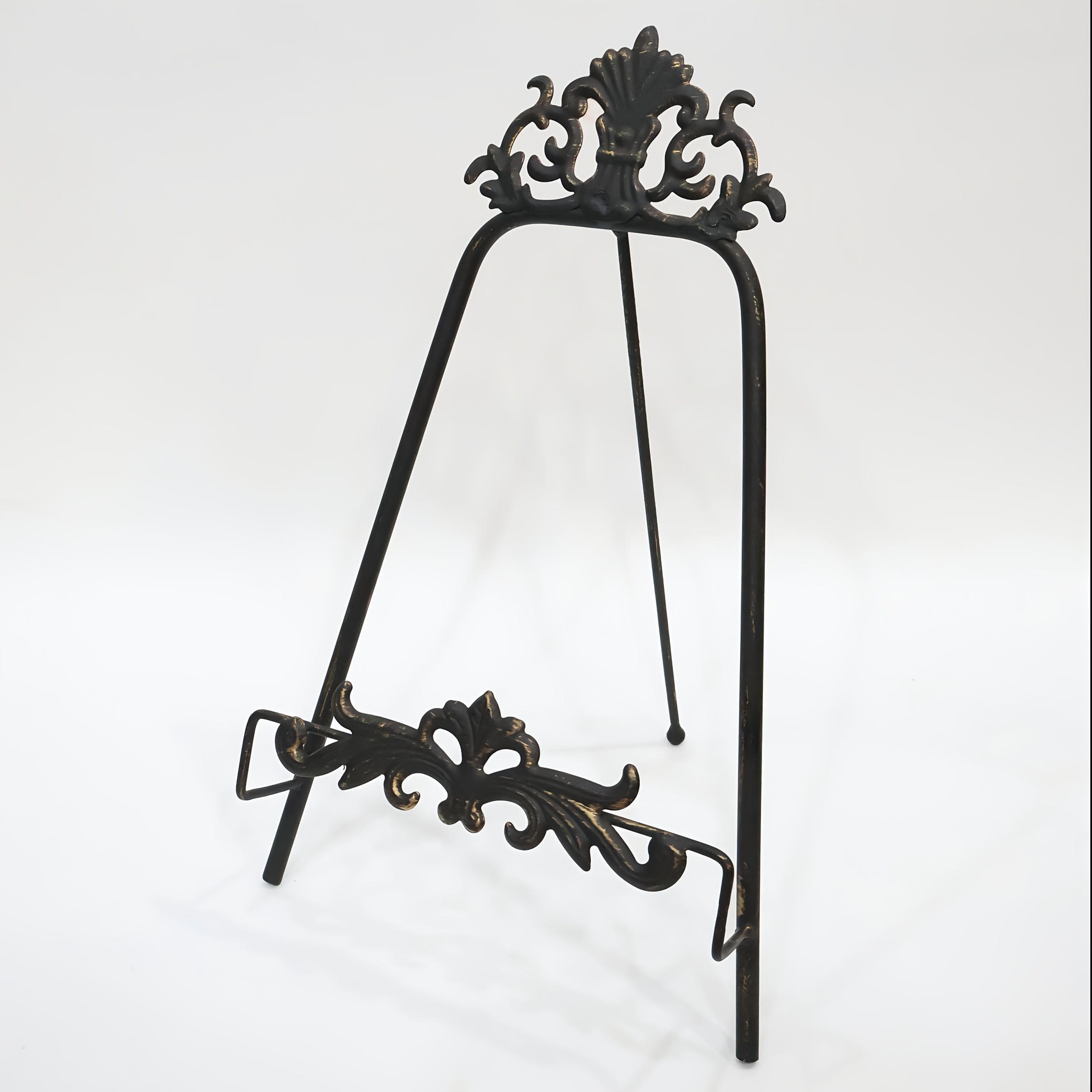 TEMU Vintage Zwarte Metalen Schildersezel met Bloemontwerp - Stevige Driepootstandaard voor Kunstwerken, Foto's en Decoratieve Items, Perfect voor