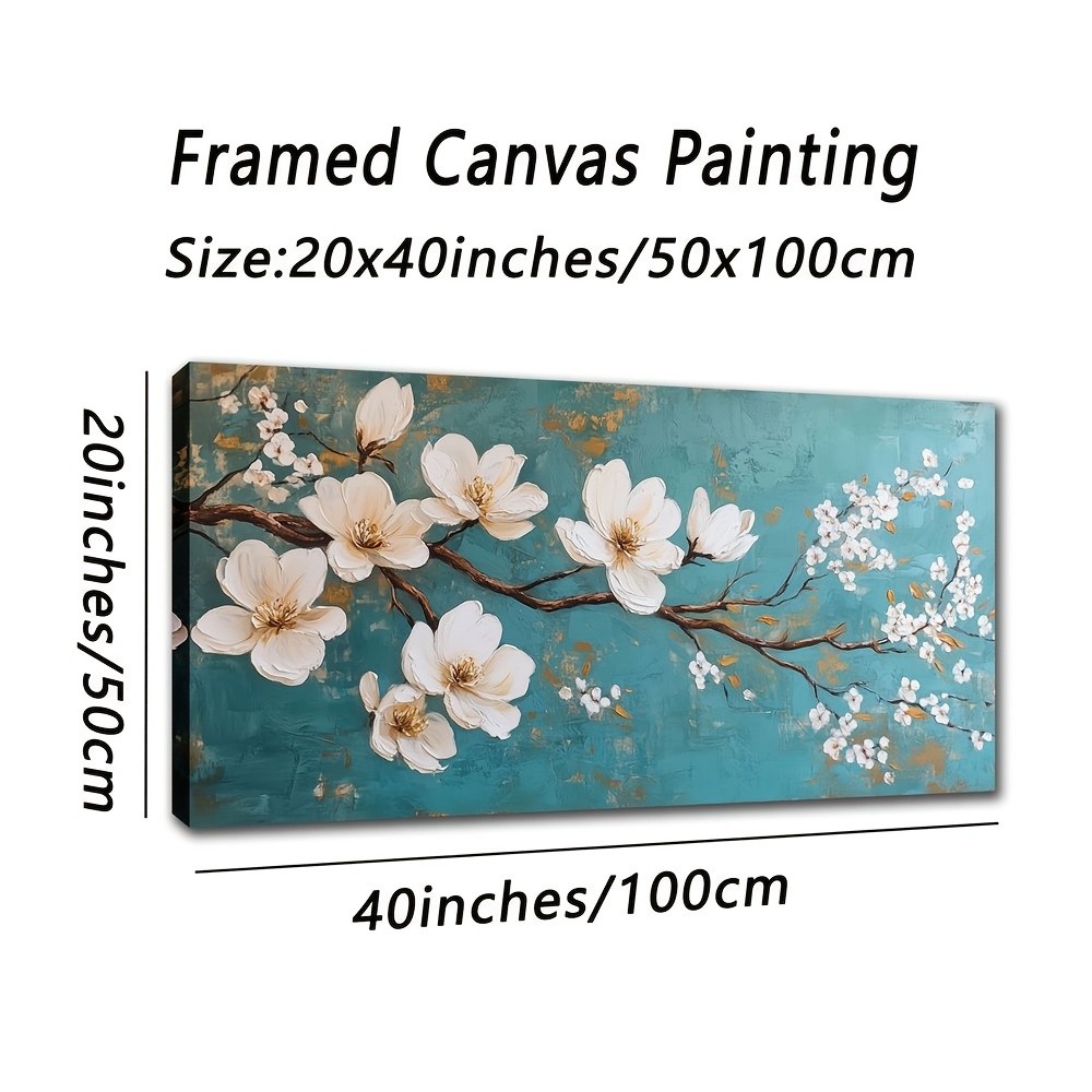 TEMU 2d Flat, 2d Flat, Large Framed Decorative Painting, Abstract Artwork Featuring A With White Flowers, Suitable For Decorating Living Rooms,