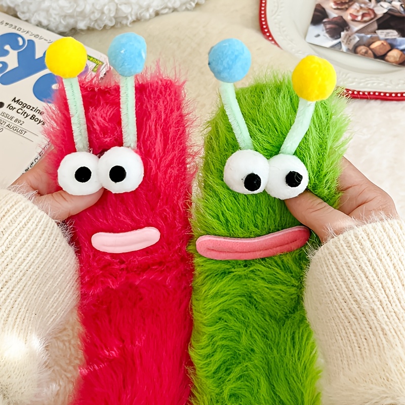 

1 Pair Cartoon Monster Acrylic Plush Mid-calf Socks - Cozy Coral Fleece Warm Sleeping Socks For Teens, Hand Washable, Non-dry Clean, Knit Fabric, Polyester & Elastane