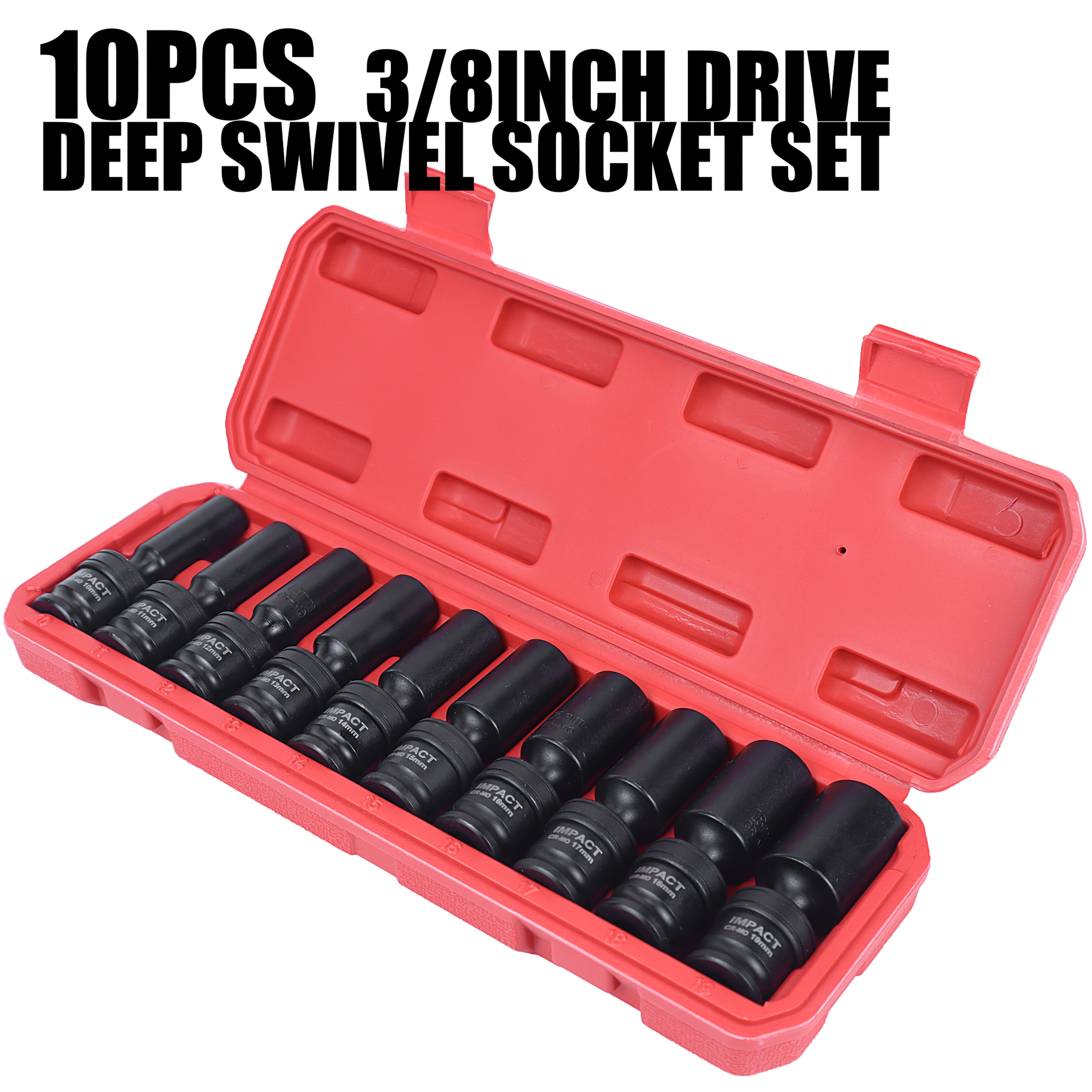 TEMU 10pcs Seketman Impact Deep Socket Set, Universal Socket, Swivel Head, Metric Size, 10-19mm, Premium Cr- Made, Adjustable Head Fit Narrow Angle,