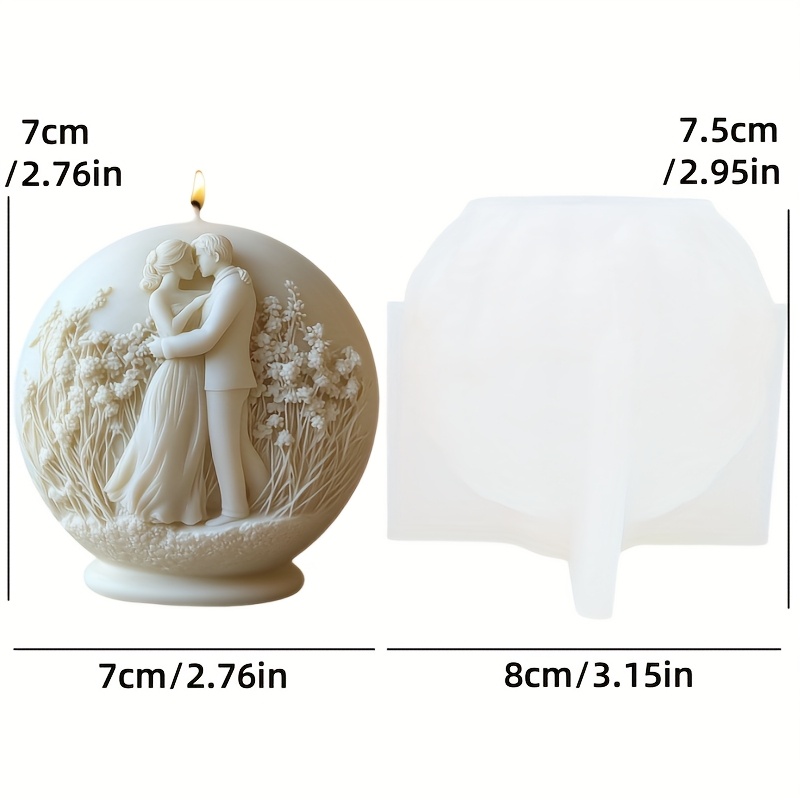 Image of Lovers Embrace Spherical Candle Silicone Mold Wedding For Man And Woman Kissing Embossed Candle Mold Resin Plaster Mold Cement Concrete Mold Decorative Gift