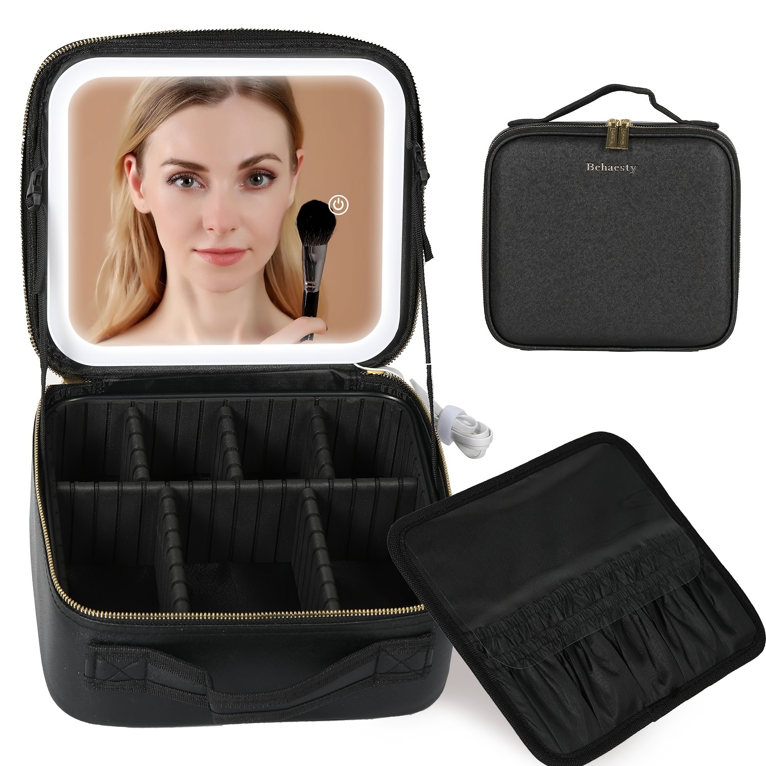 

Led Makeup Bag With Full - Leather,, Non-waterproof, Scent-free, Includes Warm Yellow, Natural & Cool