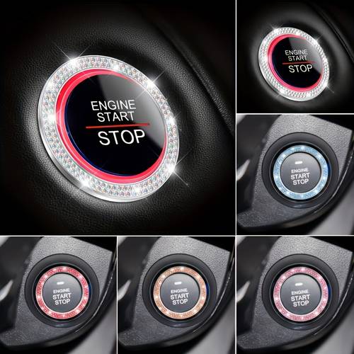 button crystal double decorative ring car engine start stop decoration ring shiny interior accessory for buttons stickers fits models interior accessory ideal holiday gift