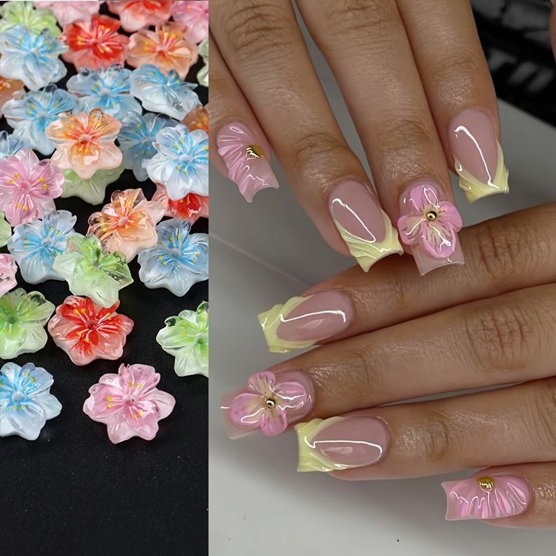 4 Stück 3D Nagelstecker – Metall Mit Harz-Blume & Kristallstein, Bunt, Für DIY-Nageldesign & Maniküre