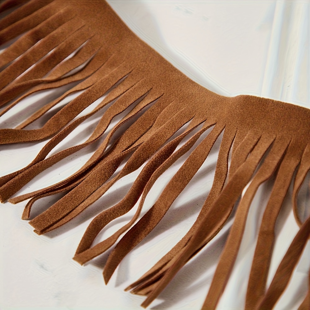 TEMU 1 Yard Brown Double-sided Fleece Tassel Clothing, Shoes And Hats Deerskin Suede Hanging Tassel Crafts Decoration