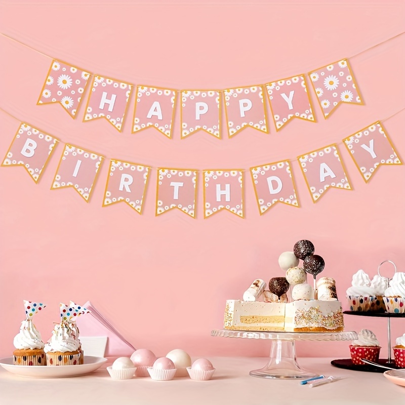 Happy Birthday Girlande Gänseblümchen - Geburtstagsdeko Für Mädchen