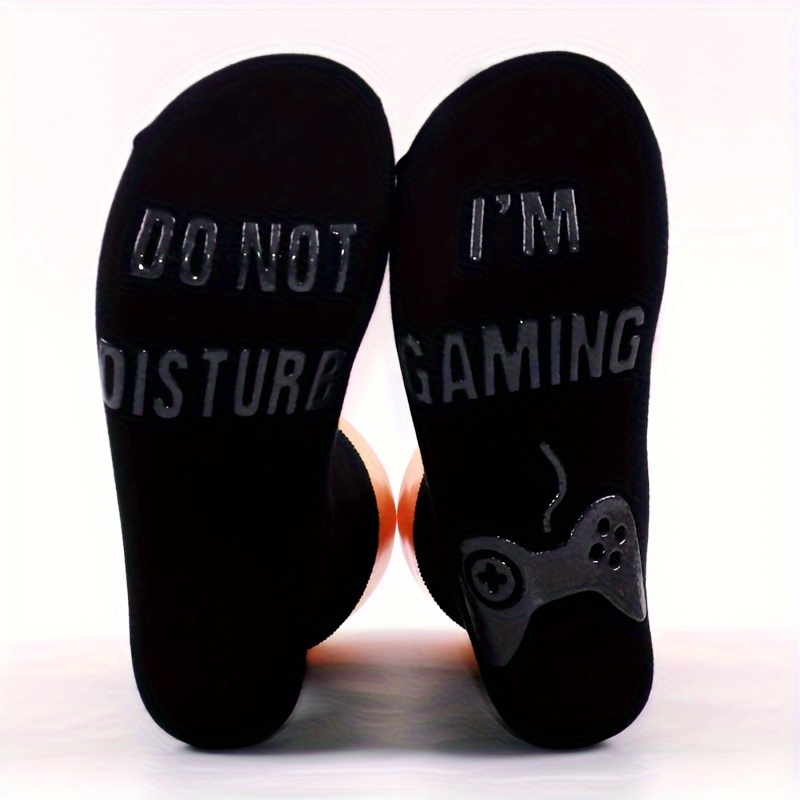 Pair of Black Anti-Slip Cotton Socks 'Glow-in-the-Dark Gaming Socks' for Men