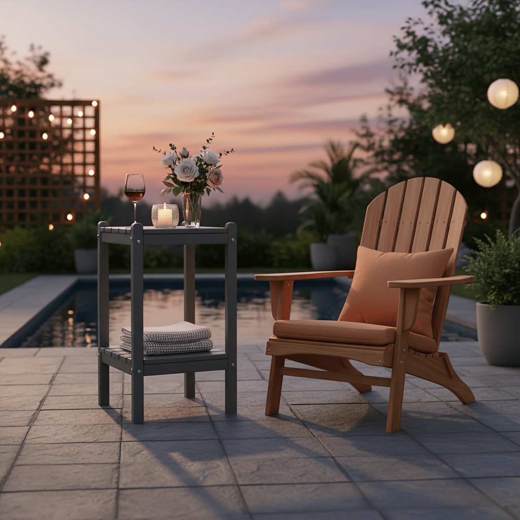 Outdoor HDPE Double-layer High Side Table, Leisure Side Table with Double-Layer Storage Design, Multifunctional Small Coffee Table, for Courtyard, Pool, Terrace And Balcony, Gray