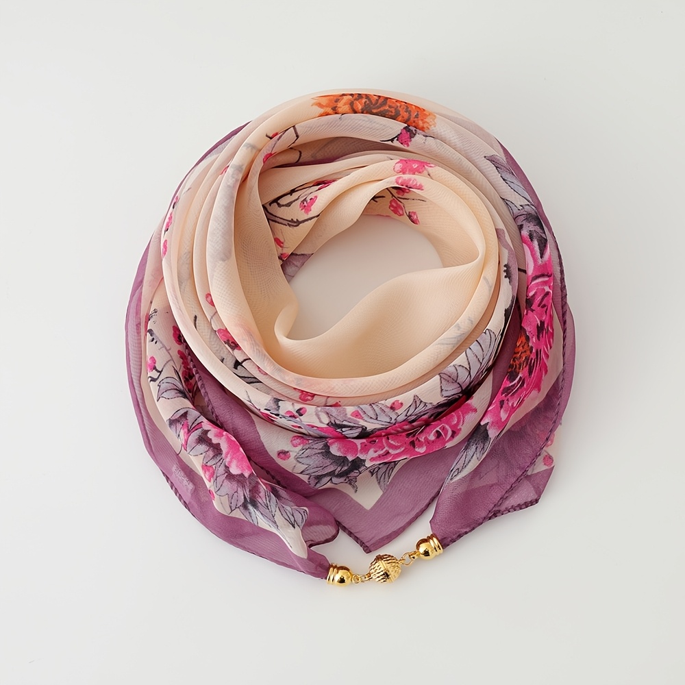 TEMU Light Printed Magnetic Scarf, Convenient And Fashionable Scarf, 100% Polyester Fiber, Women's Decorative Scarf, In