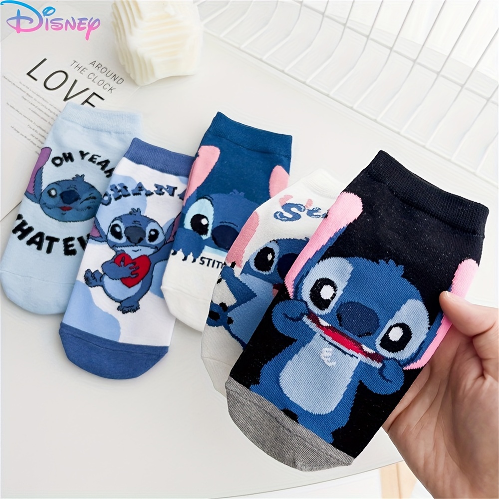 

Disney Stitch 5-pack Women's Short Socks, Cute Cartoon College-style Casual Socks, Lovely Girls Accessories Decoration, Cotton Material, Ume Brand