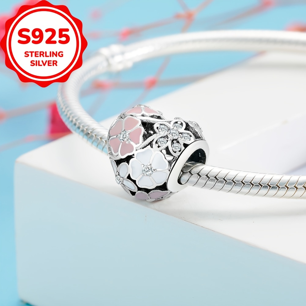 925 Sterling Silver Heart Charm with Synthetic Zircon for Jewelry Making