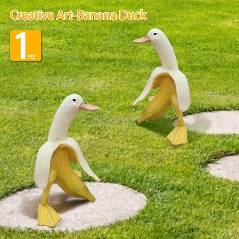 

Banana Duck Statue Cute Resin Weather Resistant Duck Figurine Decorative Ornament For Indoor Outdoor Home Office Garden Yard