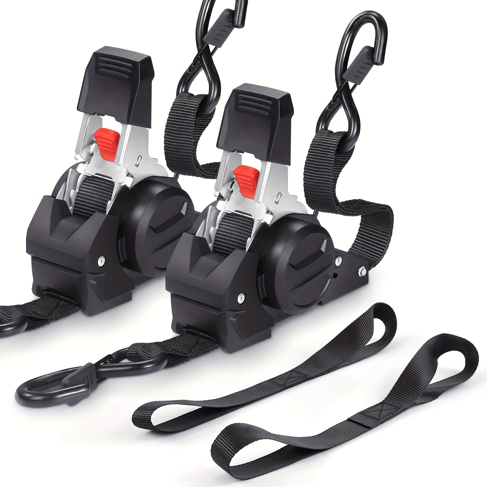TEMU 4pcs Retractable Ratchet Straps, 2pcs 10 Feet Heavy Duty Auto Self Retracting Tie Down Straps - Cargo Straps For Truck, Cargo Trailer,