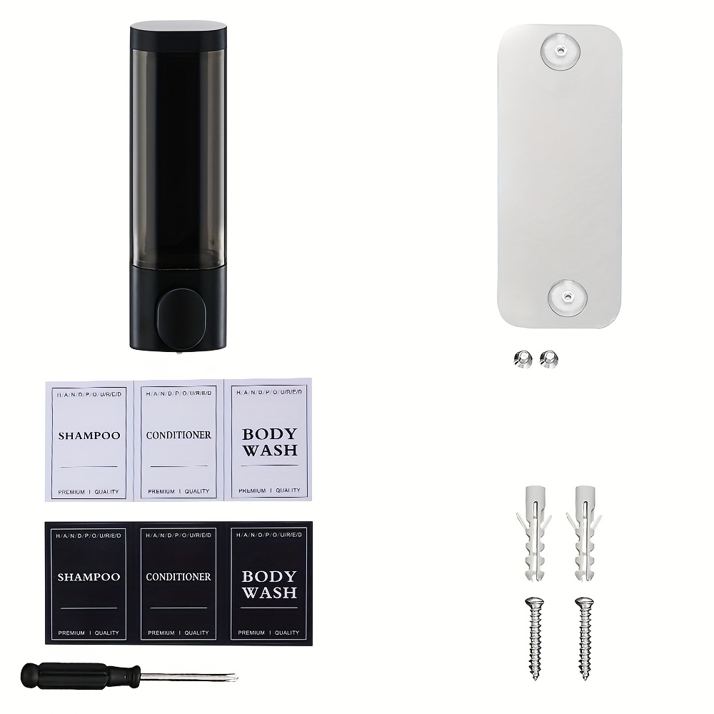 TEMU 1/2/3pcs Wall-mounted Soap Dispenser - 10.14oz, No-drill Installation For Hotel & Bathroom, Shampoo, Conditioner, Body Wash - Durable Plastic,