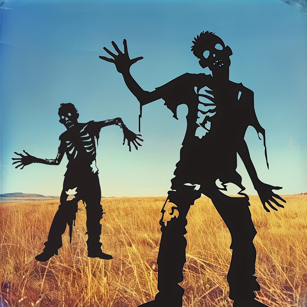 

2pcs Zombie Silhouette Metal Garden Stakes - Iron Outdoor Yard Signs For Spooky Lawn & Garden Decor, Perfect For Holiday Home Display