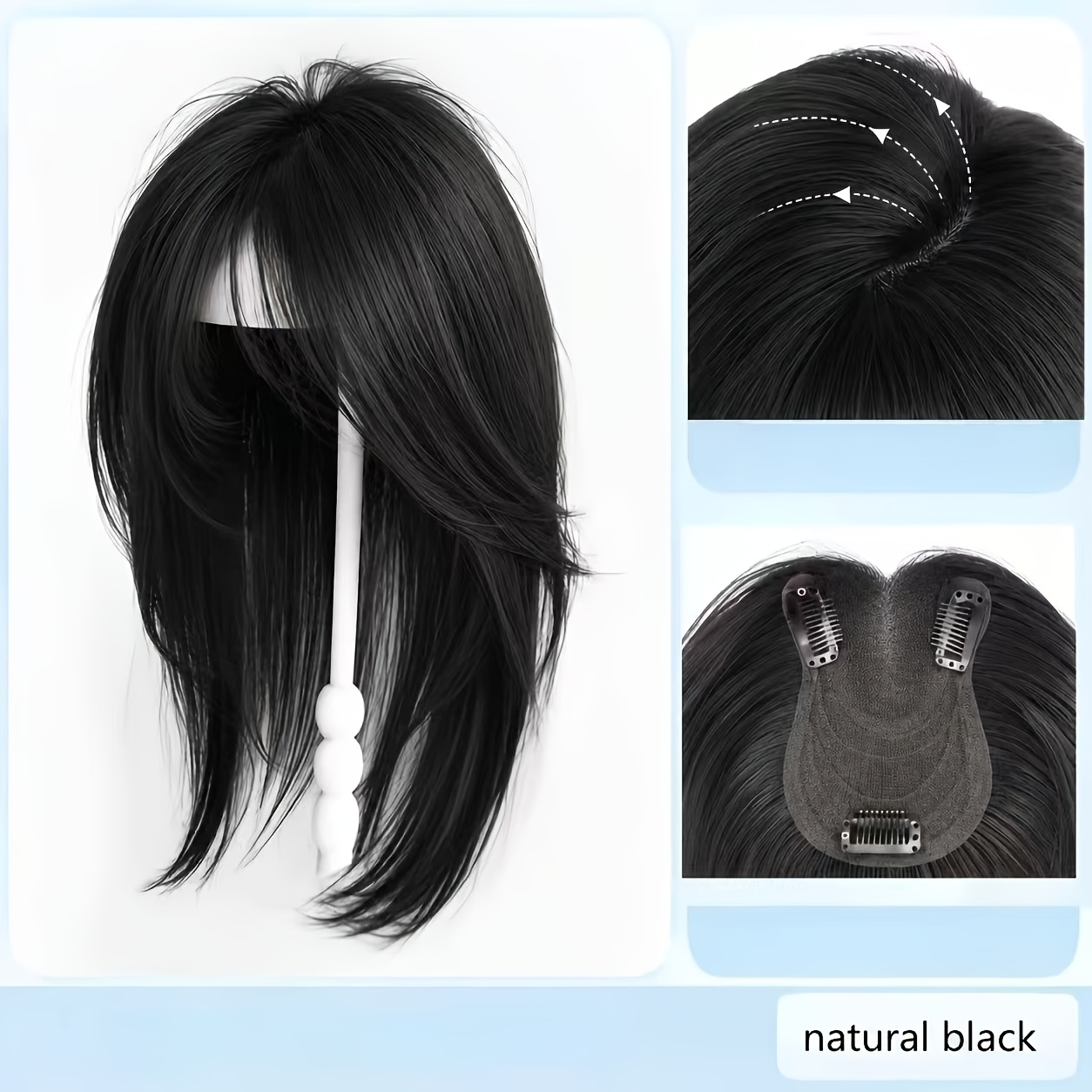 TEMU Women's Bangs Wig, Breathable Mesh Bottom, Clip On Hand Woven Bangs Wig, Synthetic Hair, Top Replacement Patch