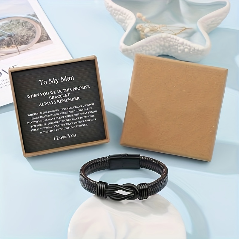Men's Dark Brown Braided Leather Bracelet, Sentimental Gift