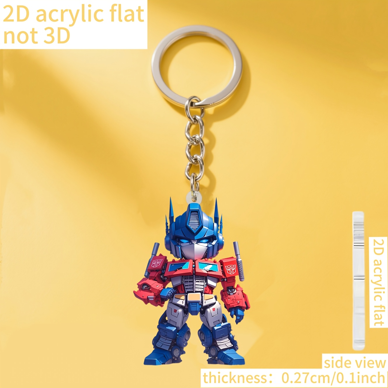 TEMU 2d Flat, 1pc Transformers Transformers Robot & Character Keychain - Iconic Autobot Action Figures (transforming Design), Durable Acrylic