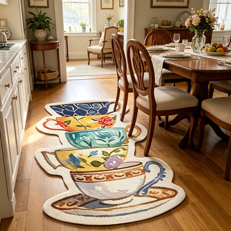 TEMU French Vintage Teacup Mat Suitable For Dining Table Edge & - Non-slip Irregular Mat With Hand-painted Roses, Plush Adhesive Backing, Machine
