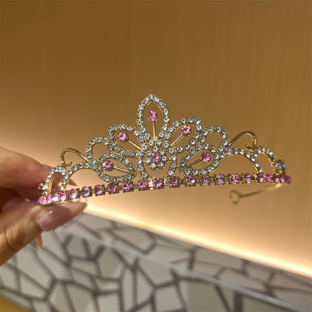 TEMU Une couronne de tête multicolore en strass avec une ambiance cool pour les fêtes d'anniversaire, comprenant une base en doré incrustée de