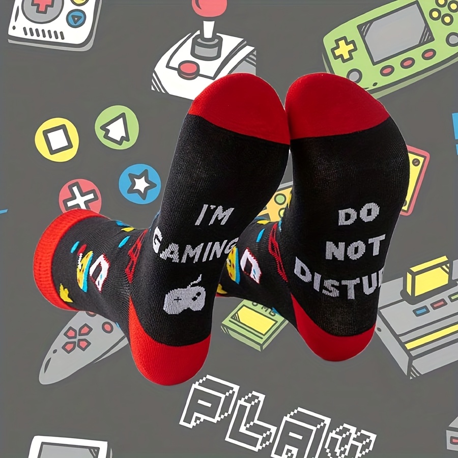 TEMU 1 Paire de Chaussettes pour Hommes, Cadeau d'Anniversaire pour Adolescents, Chaussettes Amusantes "Ne Pas Distrurber, JE " avec Éléments de Jeu,