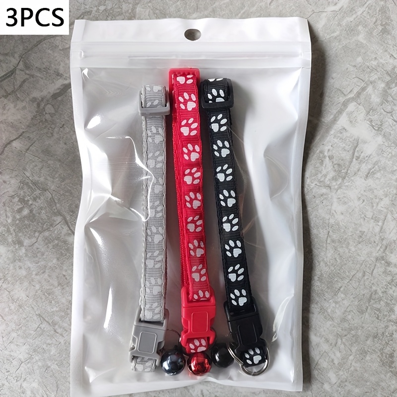 TEMU 3pcs Collar Set, Made Of Nylon Material, Random Color, With Adjustable Animal Paw Print Design, Suitable For Outdoor Of Cats And Dogs, Without