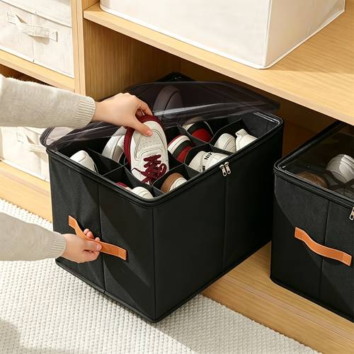 1pc foldable shoe storage organizer with clear window 12 grid shoe box with handle space saving closet shoe container for sneakers boots home entryway bedroom dorm under bed storage