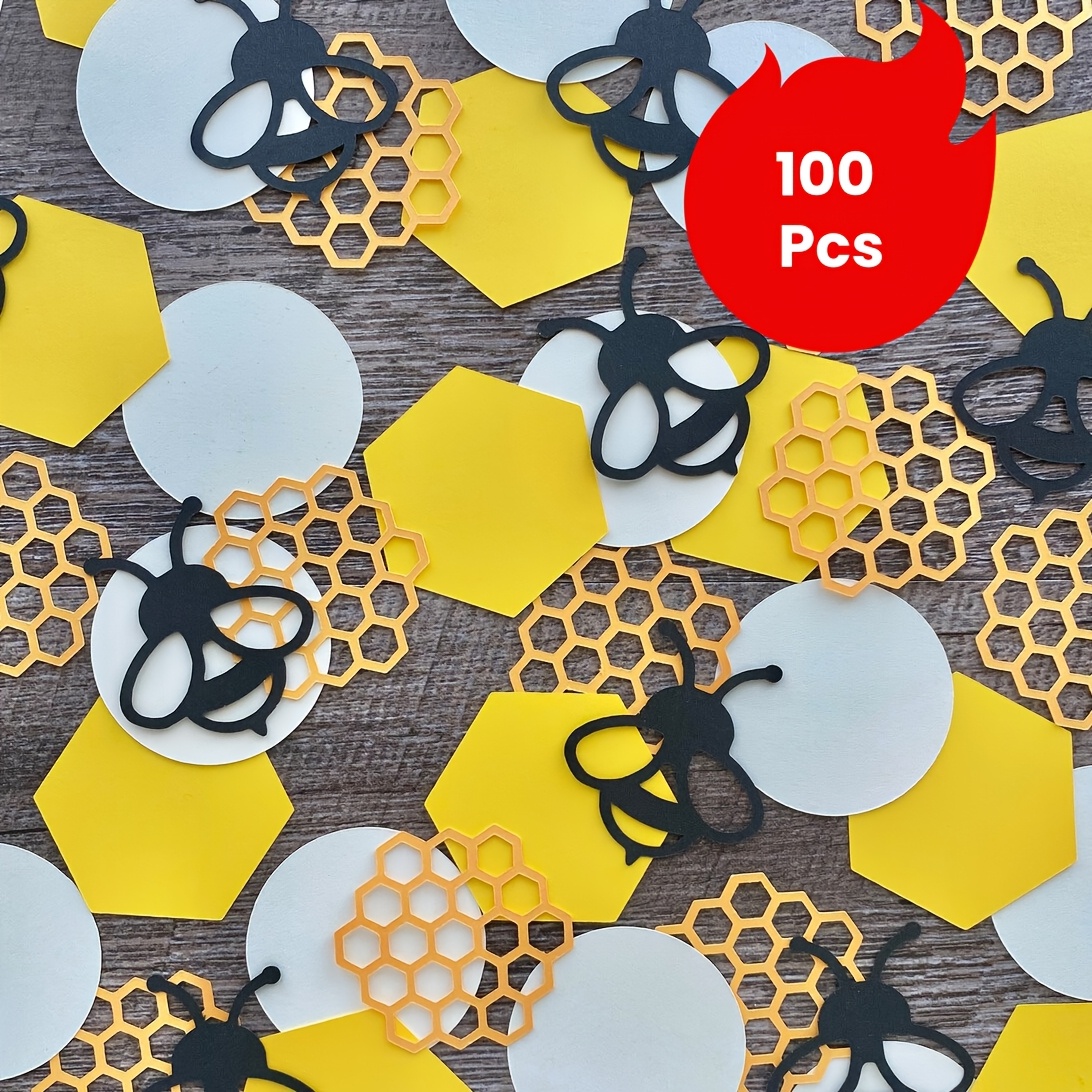 Image of 100pcs Of Bee And Honeycomb Colored Paper Paper - Garden Theme Party Decoration Props, Honeycombs Scattered For Decoration, Handicrafts For Materials