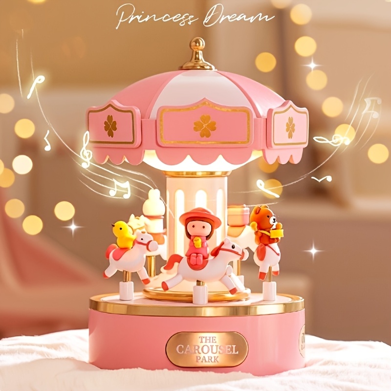 item picture carousel music box revolving santa claus and reindeer pink     usb powered night light with 6   for bedside decor christmas tabletop decor festive gift for     gift   experience