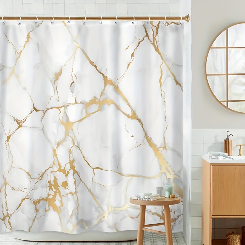 

1 rideau de douche de luxe à motif de marbre doré, rideau de douche imperméable avec crochets, cloison de salle de bain, accessoires de salle de bain, décoration de la maison