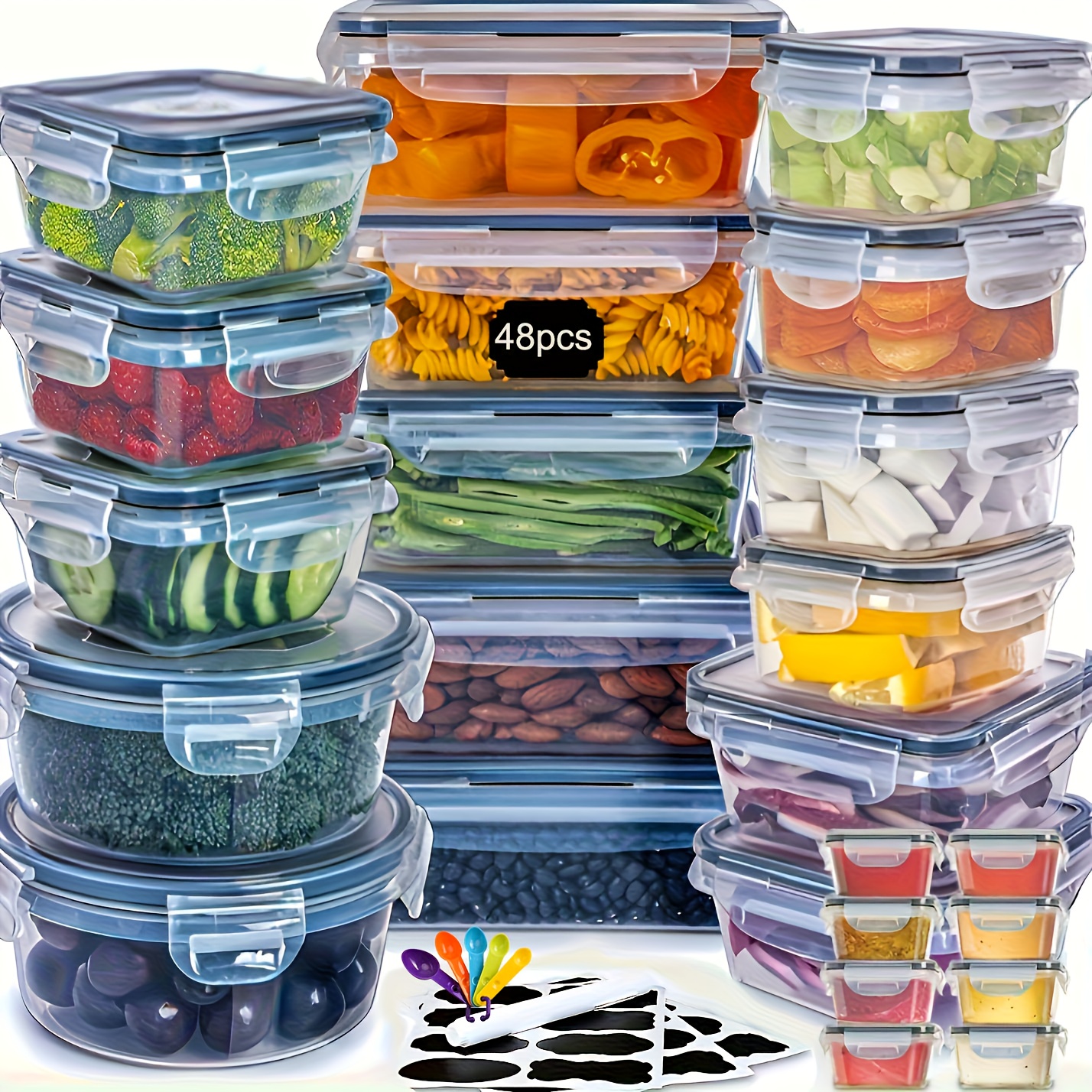 48pcs airtight food storage containers set with   locking lids 24 containers 24 lids microwave safe leakproof stackable plastic   round containers with labels marker for pantry kitchen travel picnic organization reusable space saving design ideal for meal prep   snack box container with lid food storage container with lid airtight storage container food kitchen storage container food storage container with lid   container food