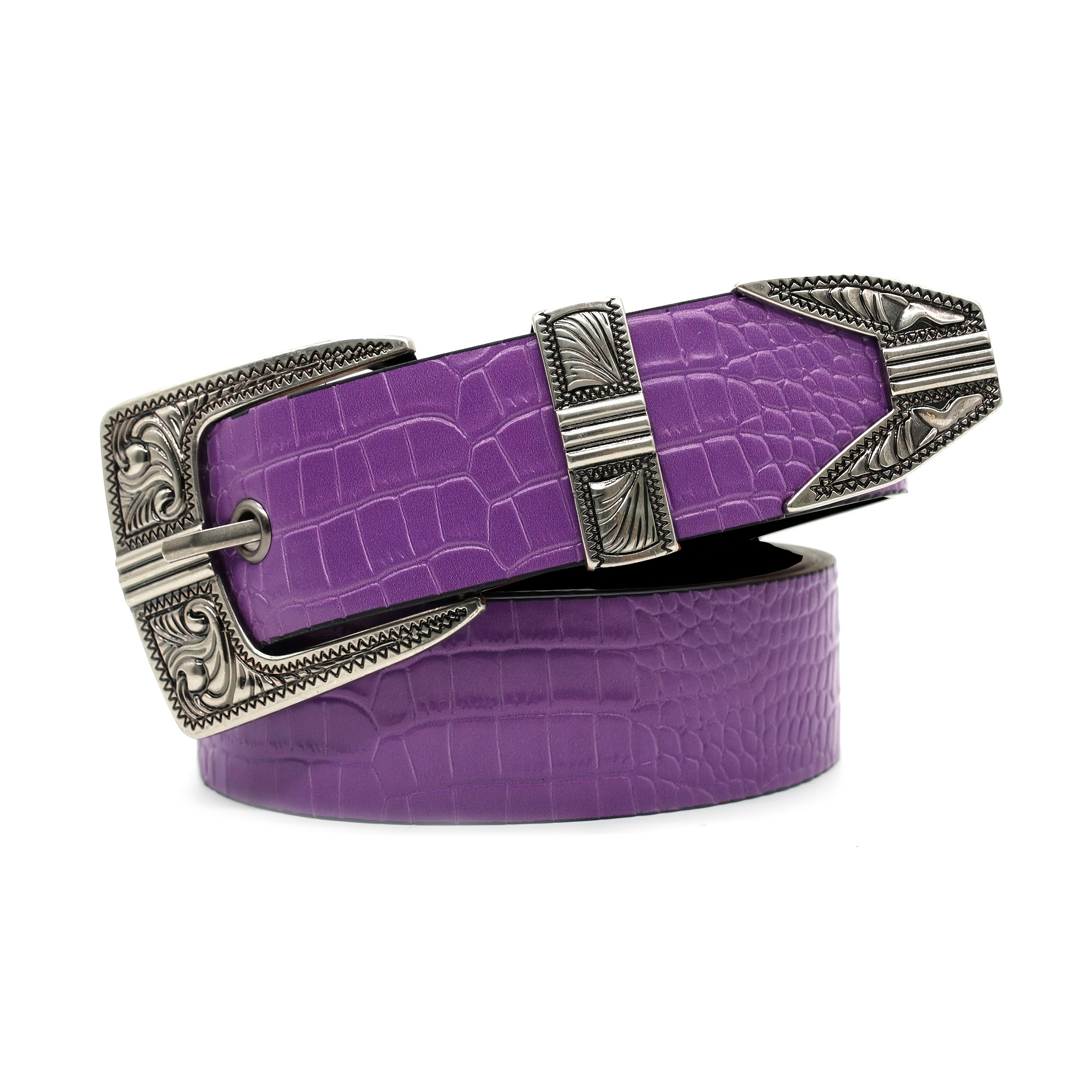 TEMU Women's Purple Crocodile Belt, The Perfect Fashion Accessory For Casual , Dates, And Pairing With Dresses Or Jeans