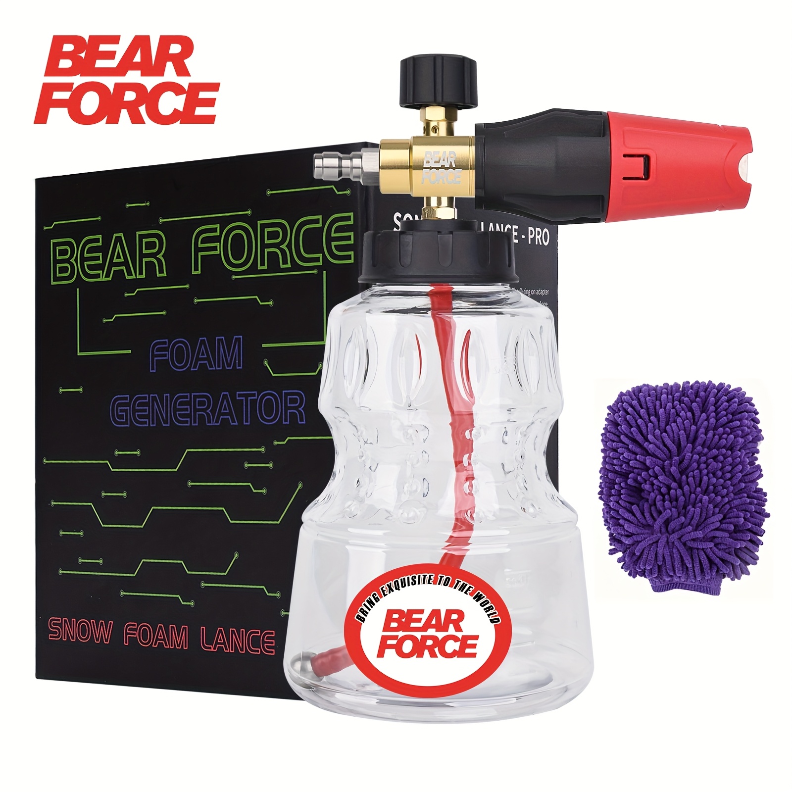 TEMU Bear Force Pressure Washer Foam Cannon, Snow Foam Lance With 1/4" Quick Connector, Car Wash Gloves, 25mm & 1.10mm Nozzles, 360Â° Adjustable