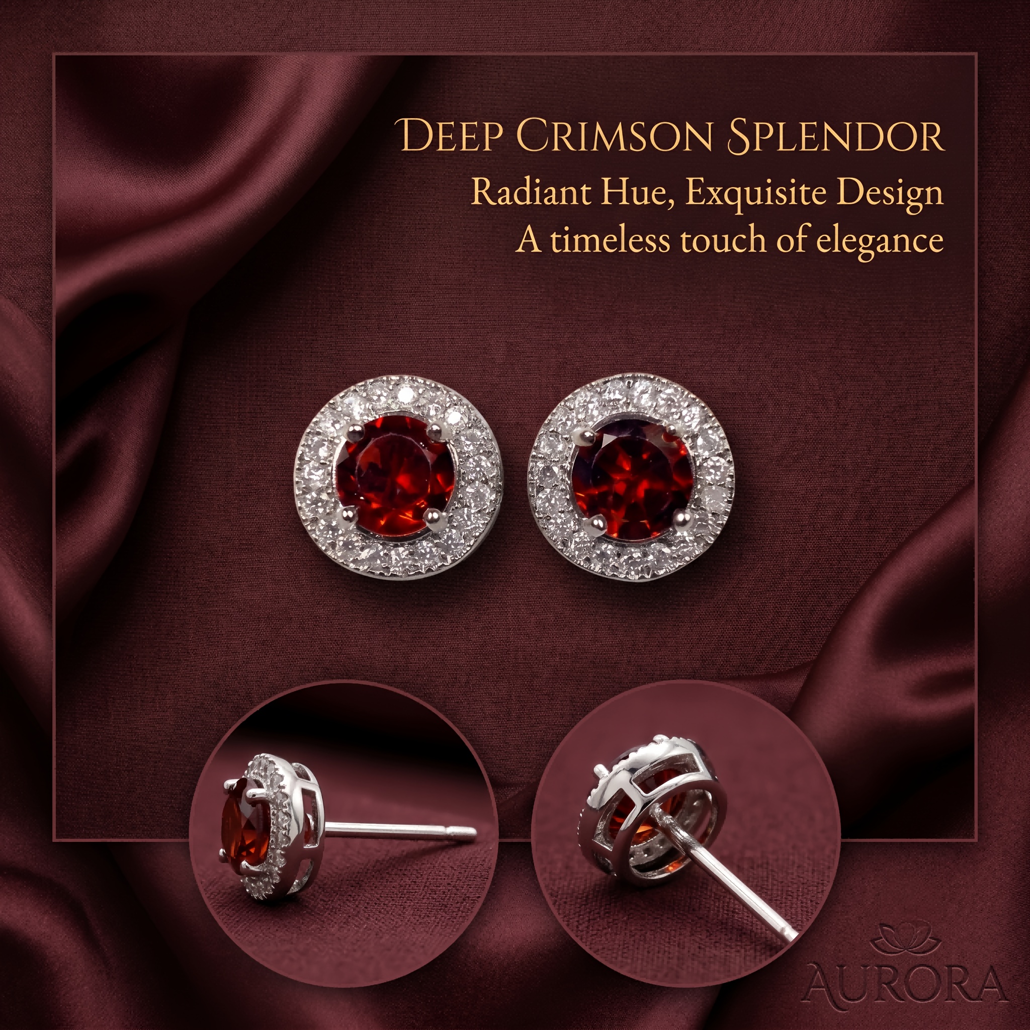 TEMU 2pcs 1 Pair Natural Garnet Round Stud Earrings, Handmade Women's Jewelry, Inlaid With 5mm Garnet Loose Stone, Birthstone, Suitable For Daily