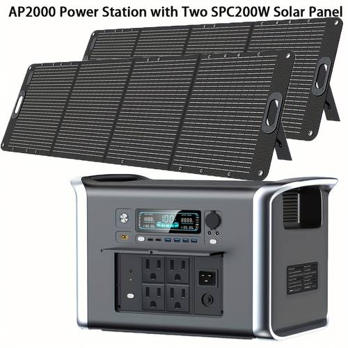 ap2000 portable power station 2048wh lifepo4 battery 2 solar generatorups funcation for emergency bank camping sine wave 200w 100w foldable solar panel etfe kit complete flexible solar generator 1024wh 1600w power bank