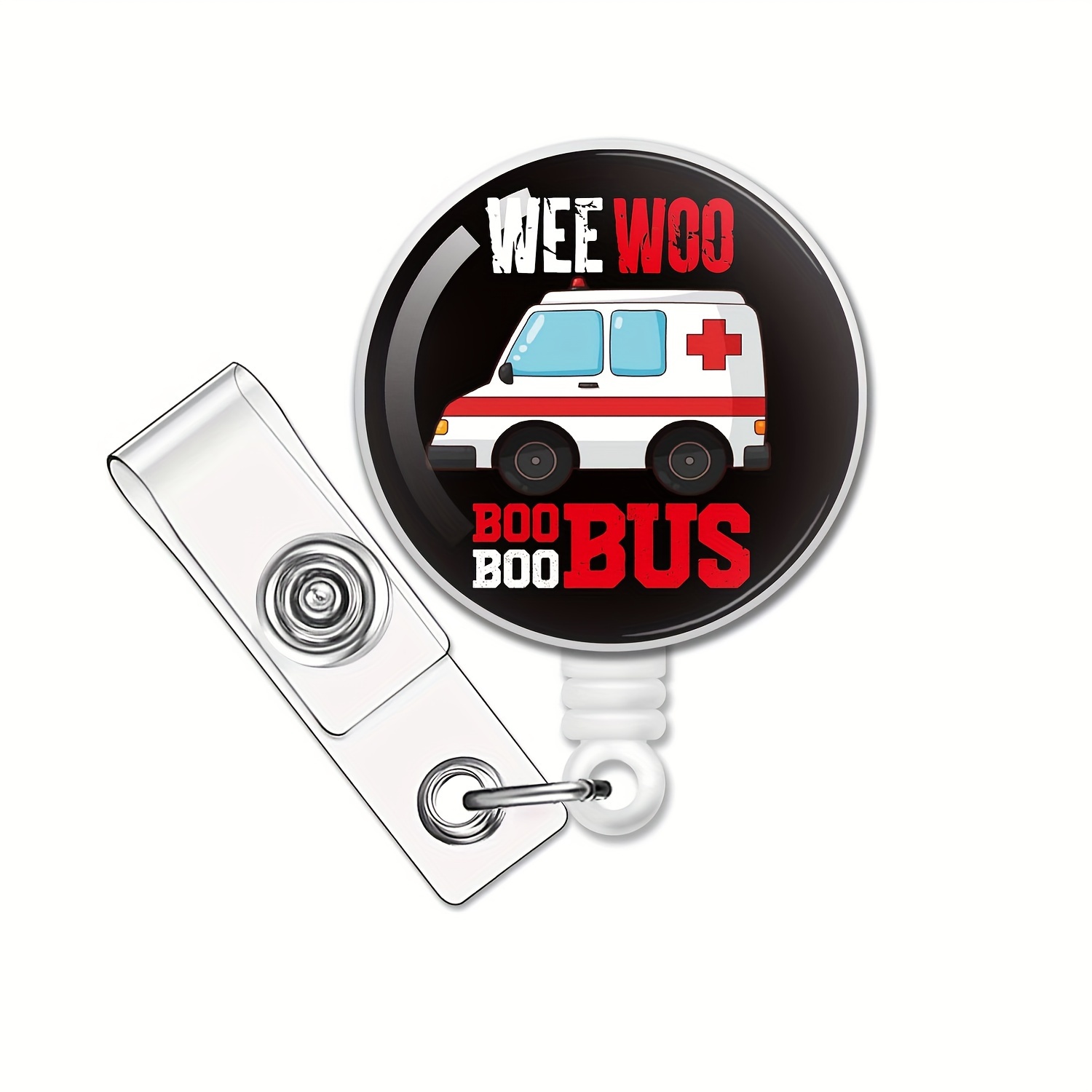 Wee Woo Boo Boo Bus Retractable Badge Reel with Alligator Clip, Funny  Ambulance Badge ID Card Badge Holder Gift for Nurses Doctors Ambulance  Driver EM