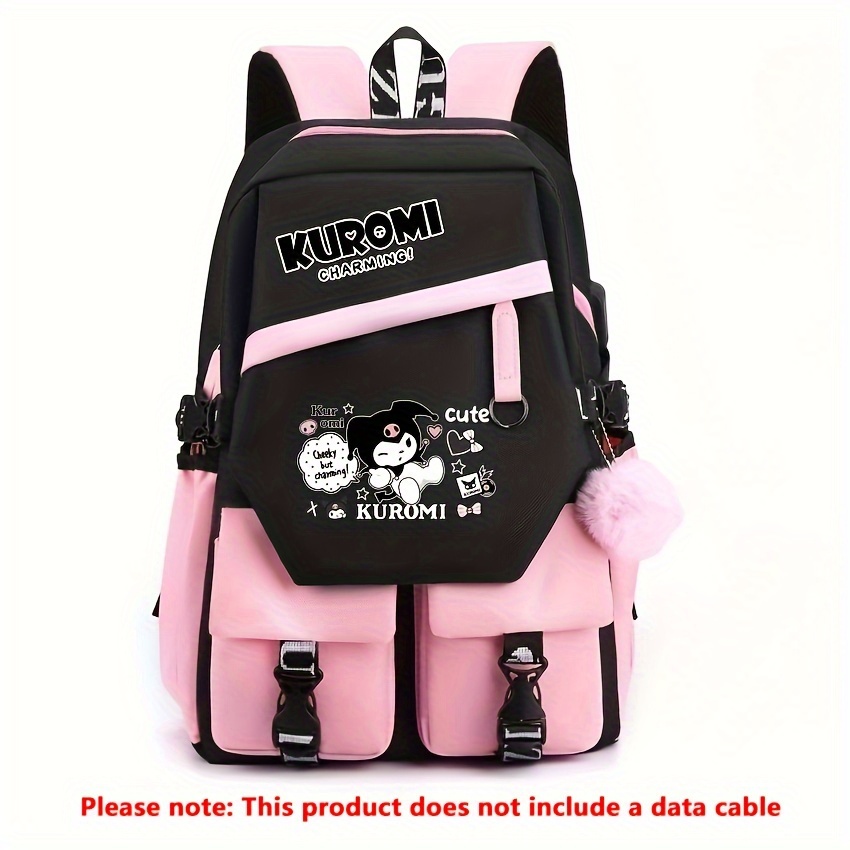 

Kuromi Pattern Backpack, Kawaii Stylish School Bag, Women's Colorblock Rucksack, Large Capacity Foldable Outdoors Daypack