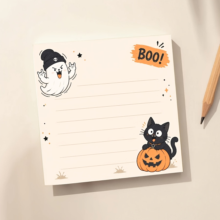 TEMU Halloween Cute And Black Cat Pumpkin Lined Notepad | Kawaii "boo" Halloween Memo Pad, To-do List And Planner, Desk Stationery And