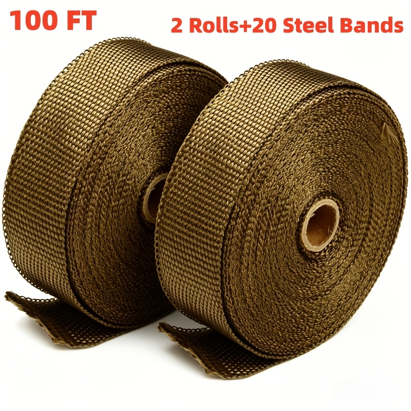 100/150 Feet Exhaust Roll For Motorcycle Manifold Pipe Tape With Stainless Ties, Pliable Exhaust Wrap Tape Withstands