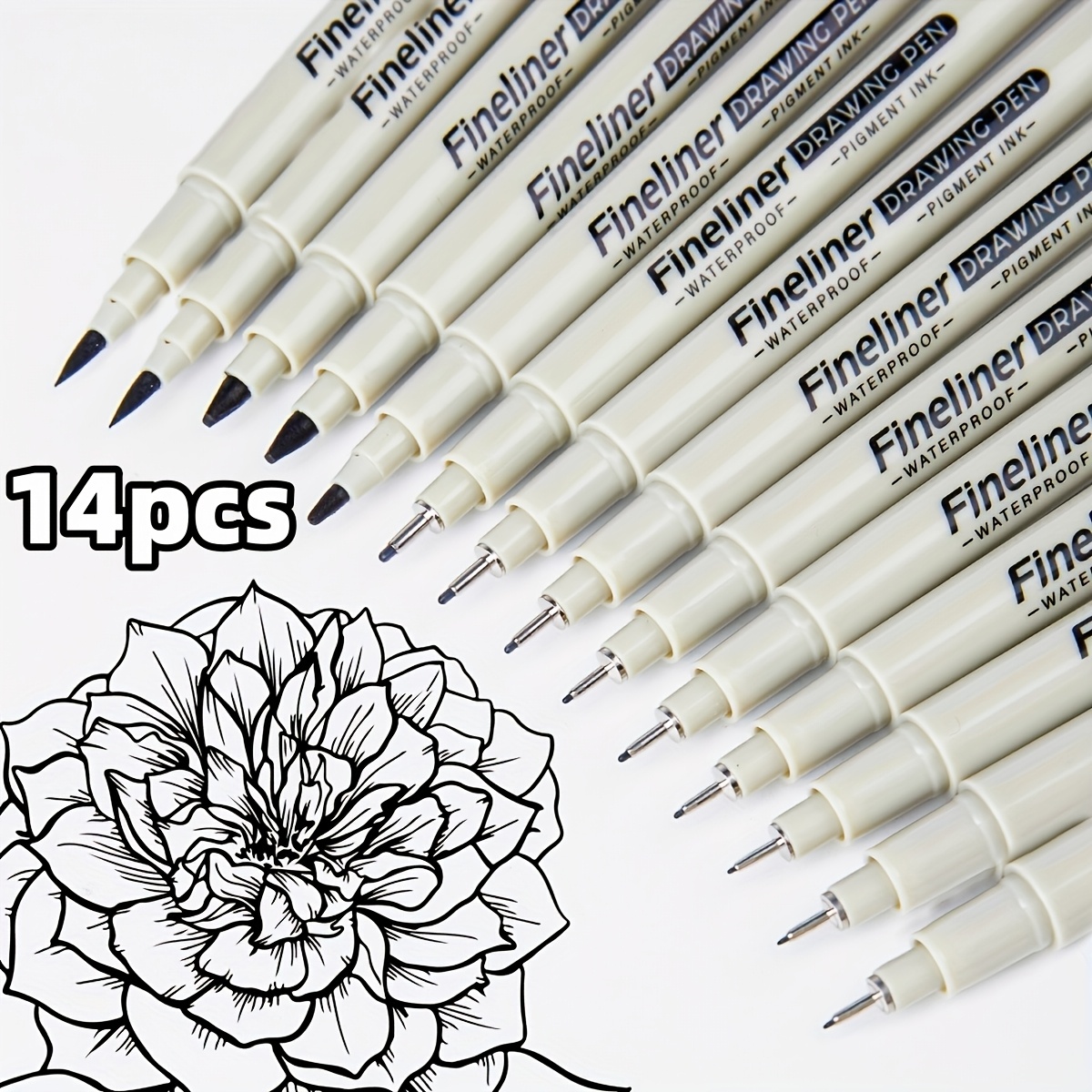 TEMU 4pcs, 8pcs, Or 14pcs Black Fine Point Liquid Ink Pen Set - Lightweight Durable Plastic Drawing Liquid Ink Pens With Ink For Line Art, Sketching,