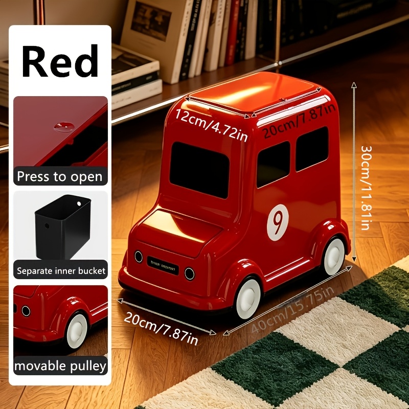 TEMU 1 pz. Cestino per l'immondizia a forma di auto con 4 ruote, pattumiera con a , secchio interno rimovibile, cestino per rifiuti decorativo per