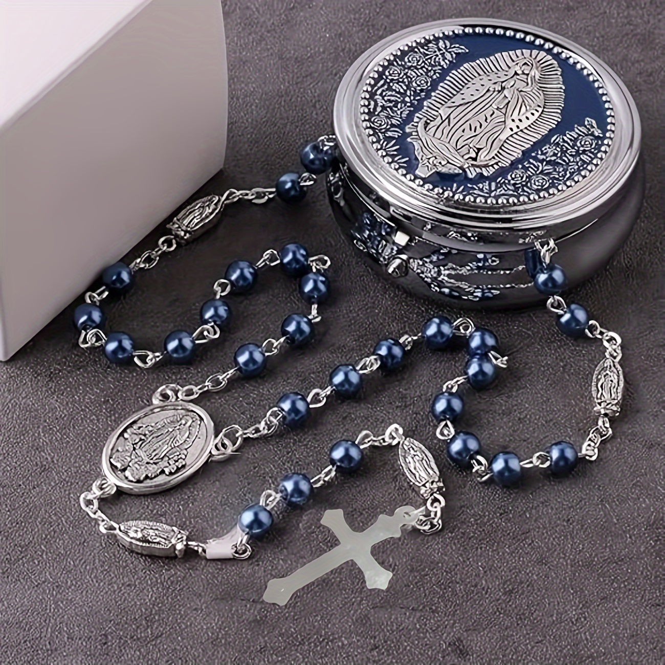 Rosary Necklace with Metal Box