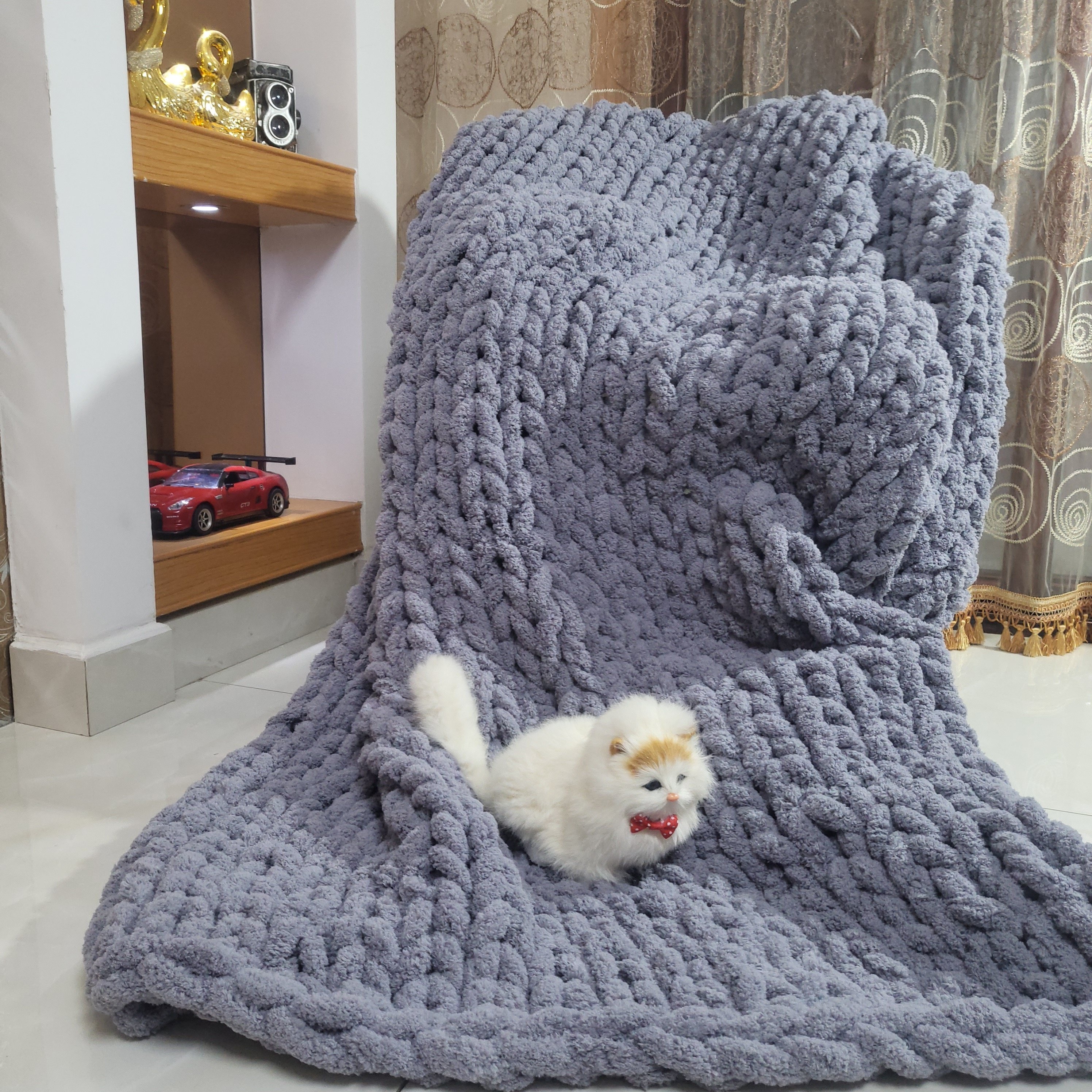 1pc Chenille Striped Hand- Blanket