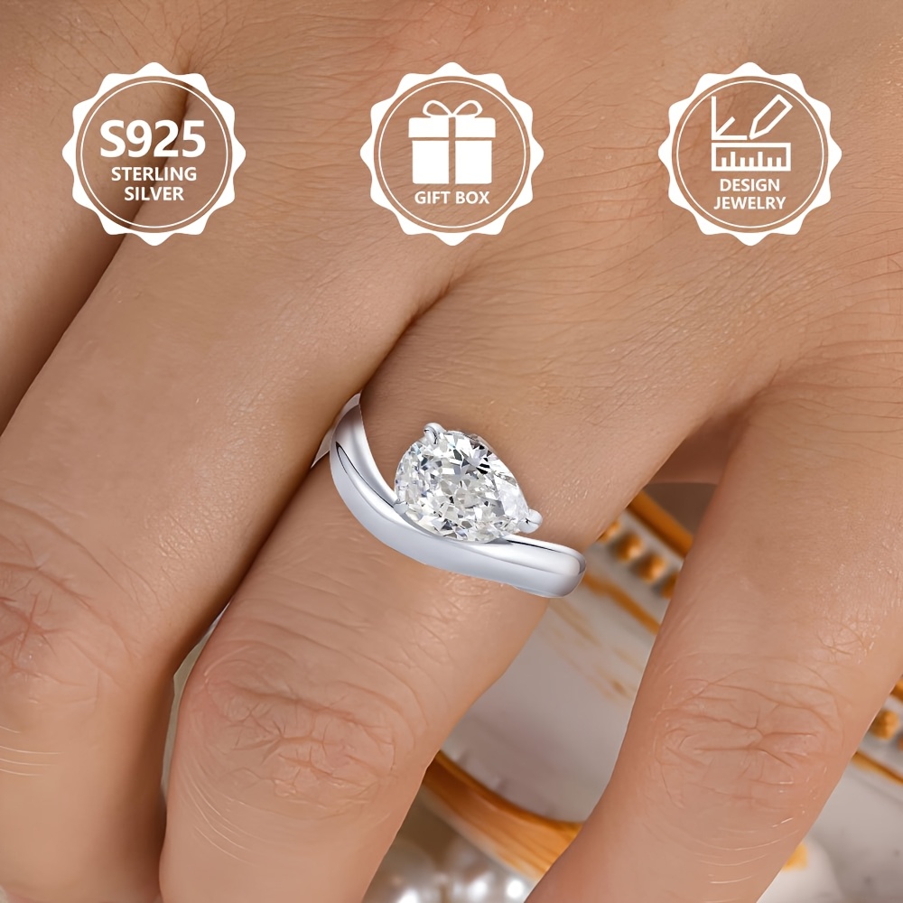 925 Silver Pear Shaped CZ Solitaire Ring 3 Prong Setting