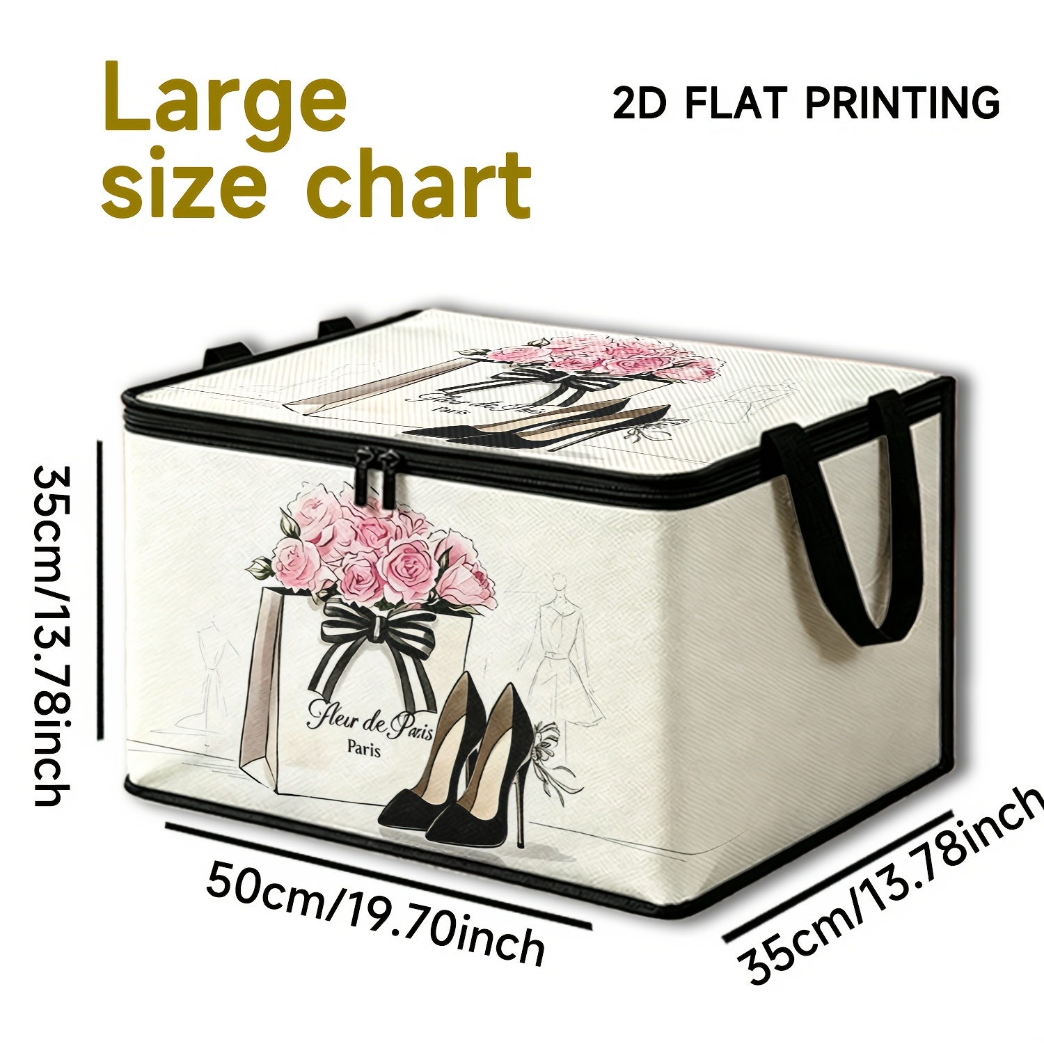 TEMU 2d Flat Printing, Not 3d. 1pc High Heels Print Storage Box. The Box Features 2d High-definition Flat Printing, With Beige Vertical Stripe Base