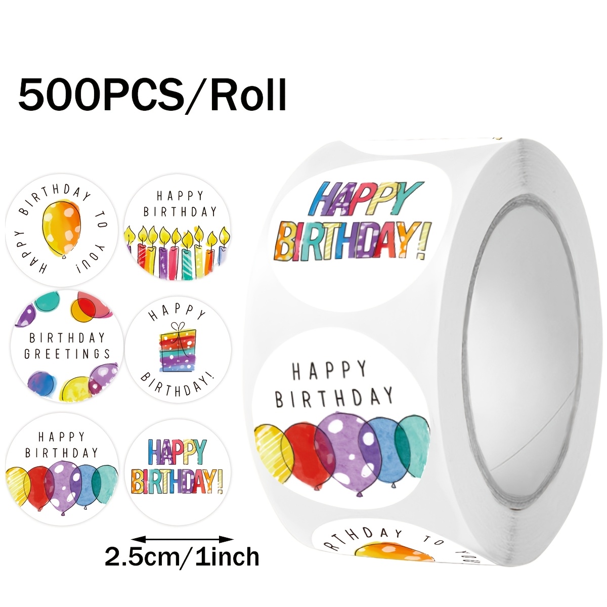 TEMU 500pcs Birthday Party Stickers Roll - Birthday Banners, Balloons, Candles, Happy Birthday Text - High Quality Pvc Labels For Scrapbooking, Gift
